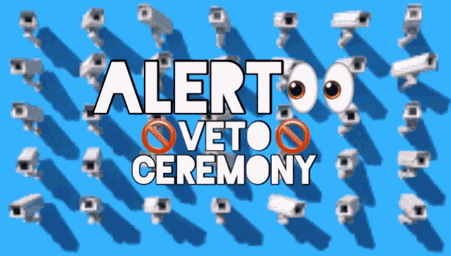 a blue background with a bunch of cameras and the words " alerto veto ceremony "