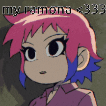 a cartoon of a girl with pink hair and the words my ramona <333 above her