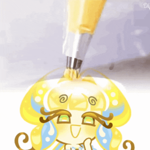 a cartoon drawing of a girl with yellow hair and a smiley face