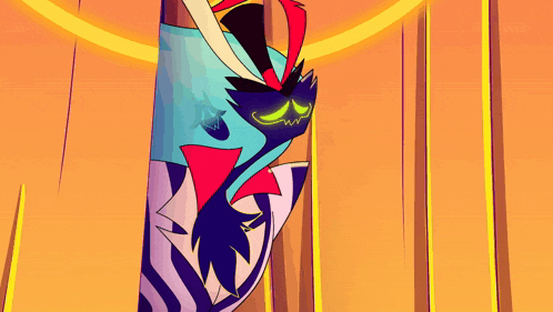 a cartoon character with a green face is standing in front of a yellow curtain .