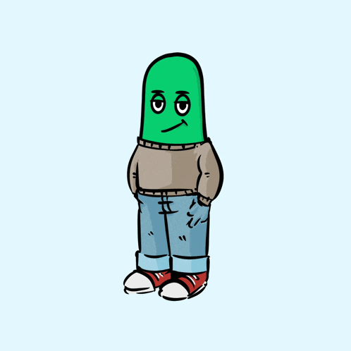 a cartoon character with a green head and a brown sweater