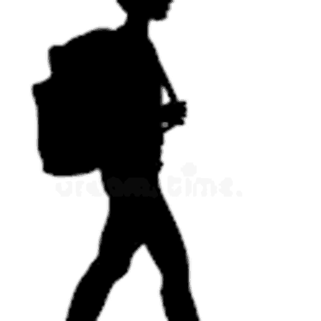 a silhouette of a person with a backpack is walking .