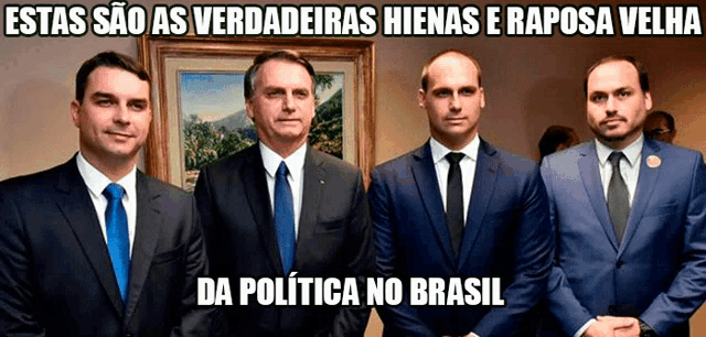 four men in suits and ties are standing next to each other with the caption " estas sao as verdadeiras hienas e raposa velha