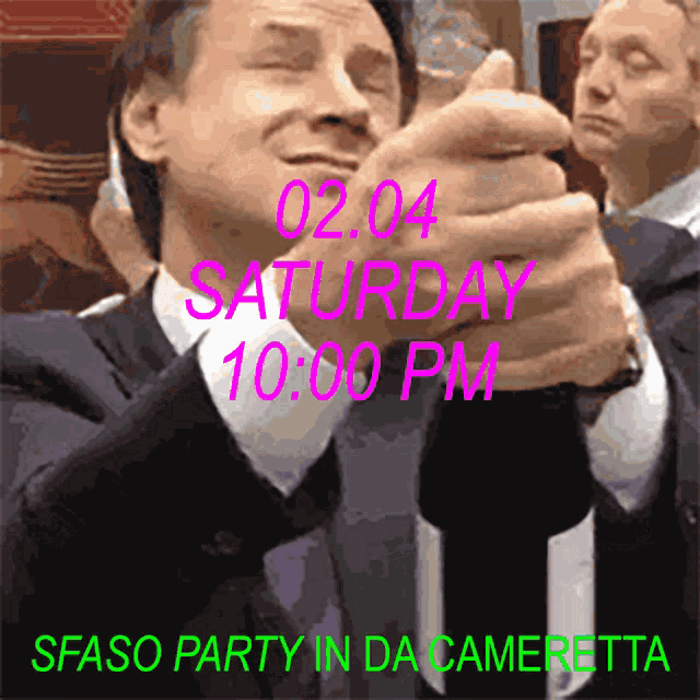 a poster advertising a saturday party in da cameratta