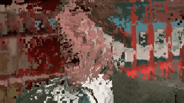 a pixelated image of a man screaming with the letter e visible in the corner