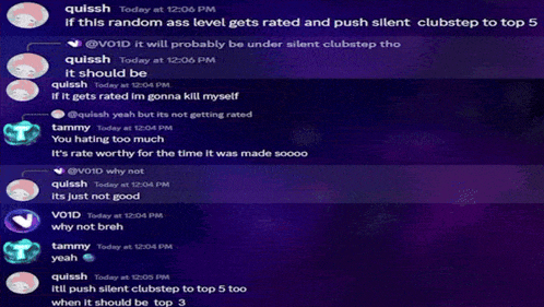 a screenshot of a chat between quissh and void