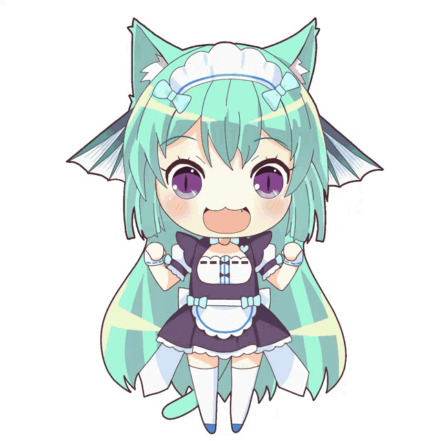 a drawing of a girl with green hair and cat ears
