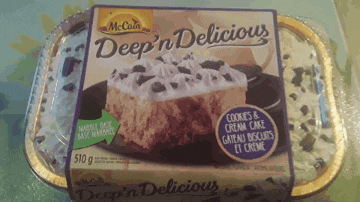 a box of mccain deep n delicious cookies & cream cake