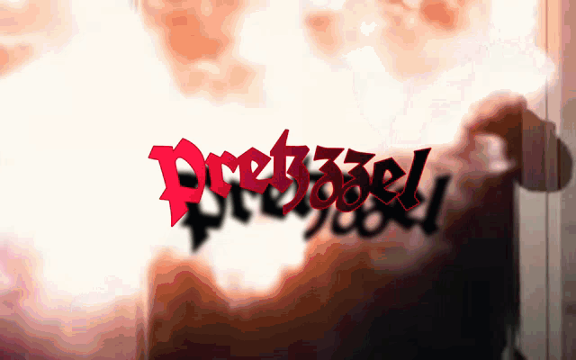 the word pretzel is written in red letters