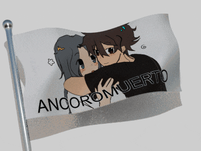 a flag with a picture of a boy and a girl on it that says ancora muerto