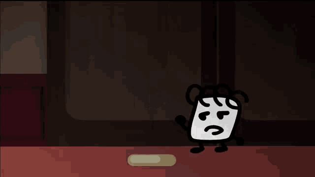 a cartoon character is standing in a dark room with a white object in front of him