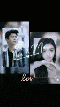 a picture of a man and a woman with the words " you & me " written on it