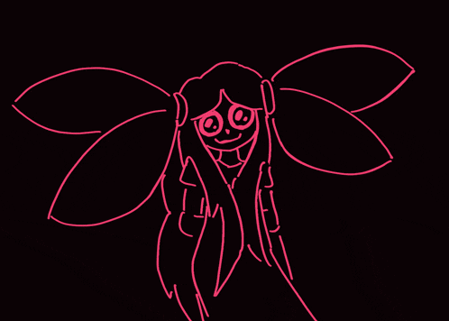 a drawing of a girl with wings and a bow on her head