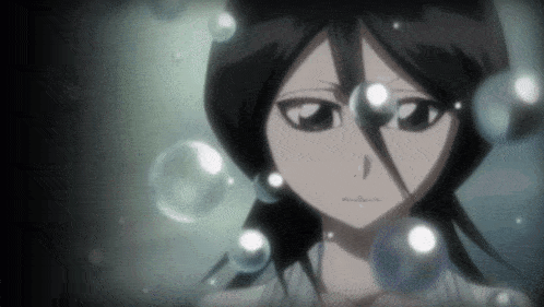 a cartoon character with bubbles around her head