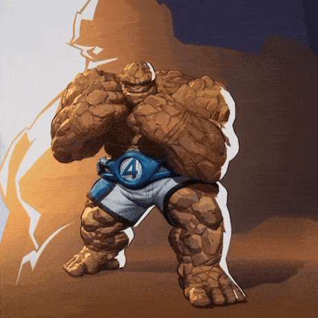 a cartoon drawing of the thing wearing shorts with the number four on them