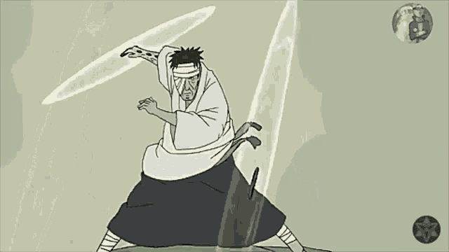 a cartoon of a man holding a sword with a star in the corner