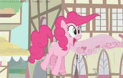 pinkie pie from my little pony is standing in front of a building