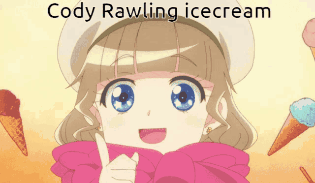 a picture of a girl with the words cody rawling icecream
