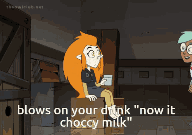 a cartoon character says " blows on your drink "