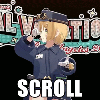 a girl in a police uniform is standing in front of the words scroll