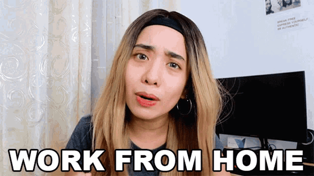 a woman says work from home in a video