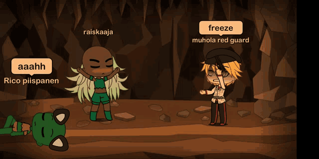 a cartoon character named raiskaaja is standing next to a boy named freeze