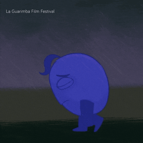 a poster for the la guarimba film festival shows a blue cartoon character