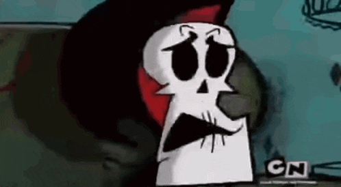 grim reaper from cartoon network is a cartoon character with a mustache and a hat .