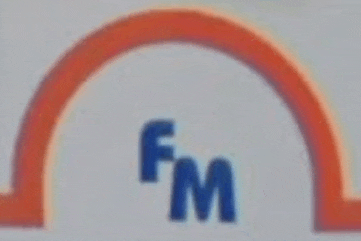 a logo for fm radio with a rainbow in the middle
