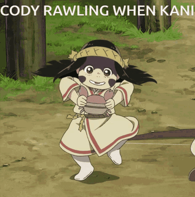 a cartoon of a little girl with the words cody rawling when kani on the bottom