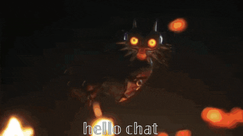 a video game character is flying through the air with the words hello chat above it