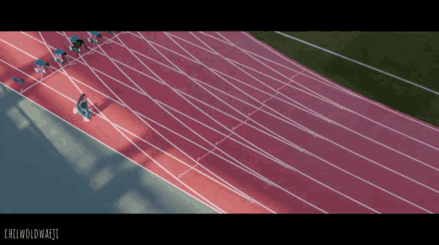 an aerial view of a runner on a track with the words chilwoldwaeji below