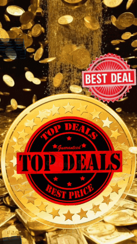 a gold coin with the words top deals written on it
