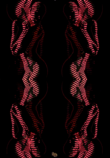 a black background with a pink and green striped pattern