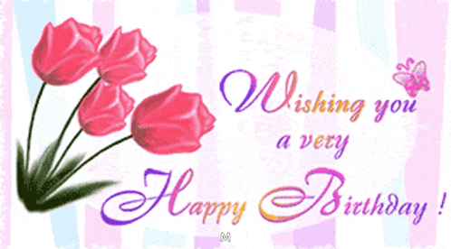 a birthday card with pink flowers wishing you a very happy birthday