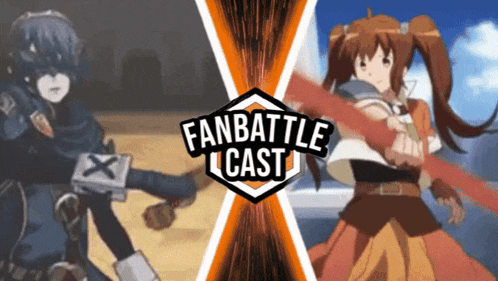 a poster for a fan battle cast shows two anime characters fighting each other