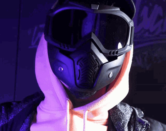 a person wearing a helmet and goggles with a hoodie