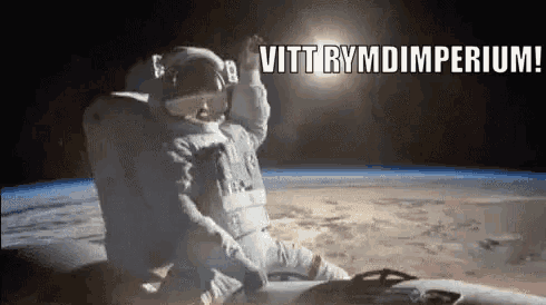 an astronaut in space with the words vitt rymdimperium written on the bottom