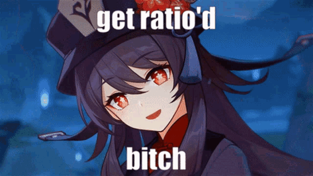 a picture of a girl with the words get ratio 'd bitch below her