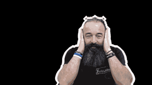 a man with a beard wearing a black shirt that says 5 days