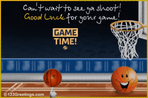 a basketball is going through a hoop with the words game time written on it