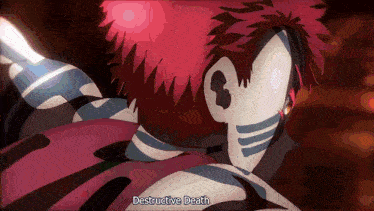 a cartoon character with red hair and the words destructive death above him