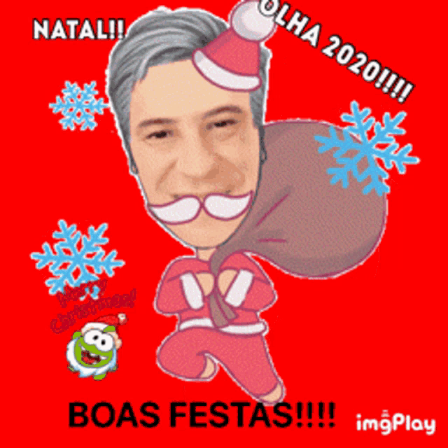 a cartoon of a man dressed as santa claus carrying a sack