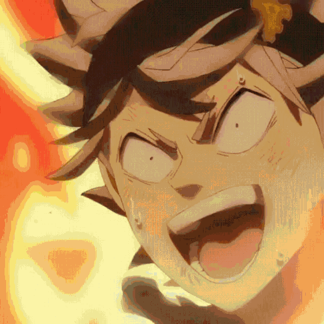 a close up of a person 's face with a flame behind them