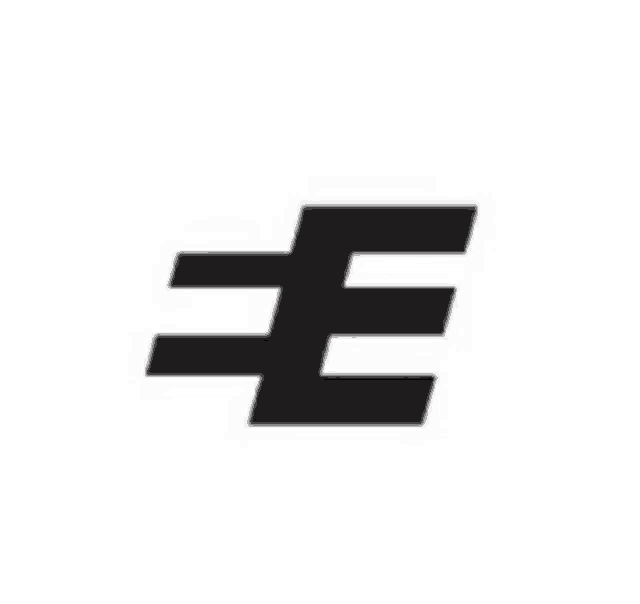 a black letter e on a white background