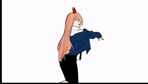 a cartoon drawing of a girl with long pink hair and horns