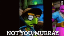 a cartoon character says not you murray in a black background