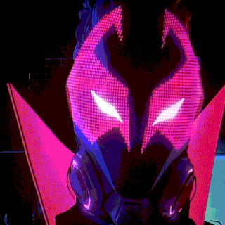 a close up of a person 's face with a purple mask on