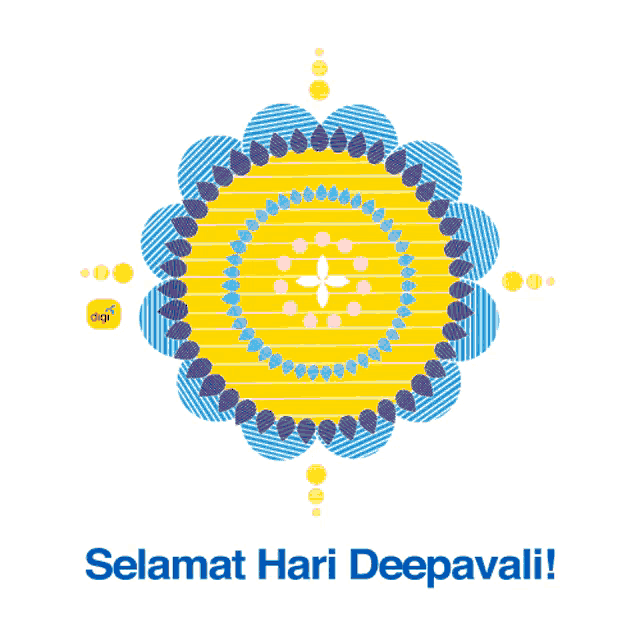 a yellow and blue circle with the words selamat hari deepavali below it