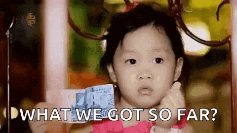 a little girl is holding a dollar bill and asking , `` what we got so far ? ''